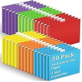 30 Pack Hanging File Folders Letter Size, Assorted Hanging Folders with 1/5-Cut Adjustable Tab, 1 Inch Expansion, Extra Capacity Hanging File Folders, Perfect Office, Home, Classroom Supplies