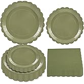 150PCS Sage Green Paper Plates and Napkins, 50 Guest Sage Green Disposable Tableware Set Include 7&9Inch Scalloped Paper Plates and Napkins Decoration Supplies for Birthday Wedding Baby Shower