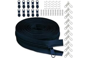 #5 Nylon Zipper Tape for Sewing: YZSFIRM 10 Yards Navy Blue by The Yard Nylon Coil Zippers for DIY Sewing Craft with 10 Bulk Metal Zipper Slider and 10 Double Slider