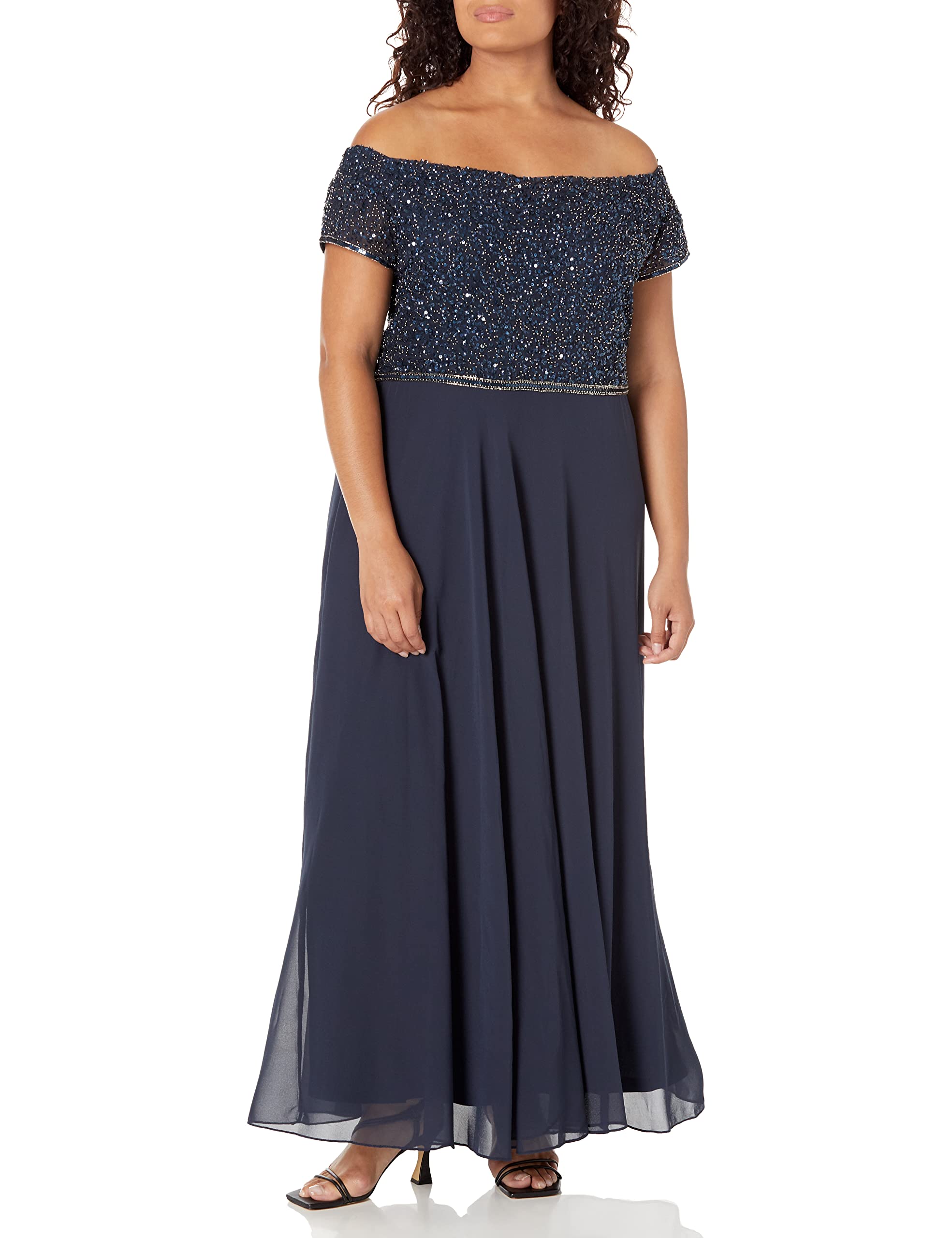 Photo 1 of J Kara Women's Petite Beaded Empire Waist Gown, Navy Multi, 8P
