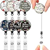 Zonon 9 Pieces Christian Badge Reel Bible Verses Retractable ID Badge Holder Motivation Quotes Inspirational Scripture Name Badge Clip Decorative Badge Holder for Nurses Doctors Teachers