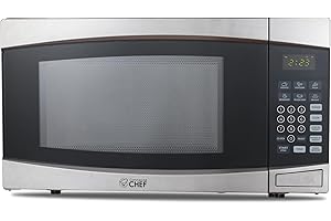 COMMERCIAL CHEF 1.4 Cubic Foot Microwave with 10 Power Levels, Small Microwave with Push Button, 1100 Watt Microwave with Digital Control Panels, Countertop Microwave with Timer, Stainless Steel