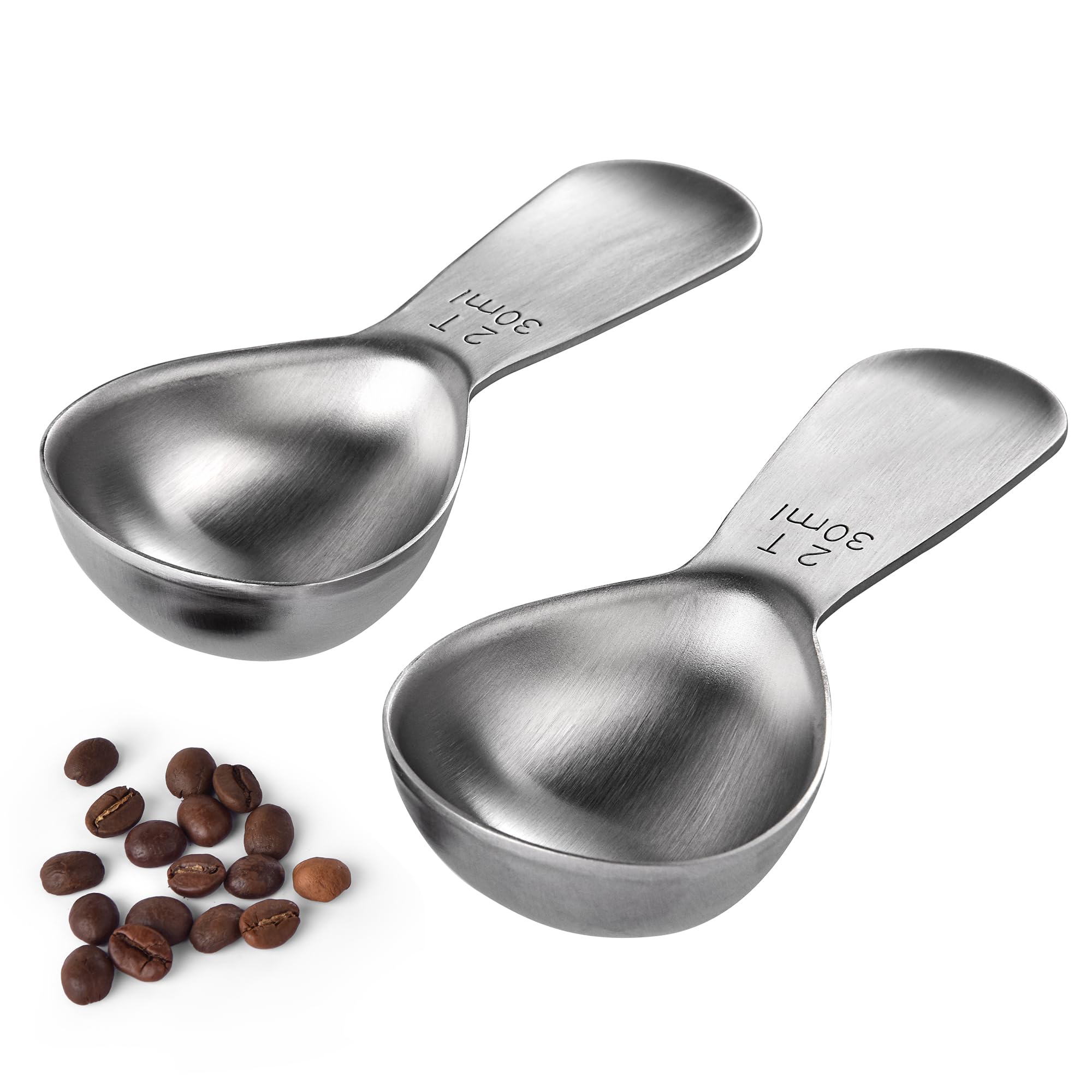 U-Taste 18/8 Stainless Steel Coffee Scoop: 30ml Metal Measuring Spoons Set of 2 with Short Handle Measure Scooper for Ground Coffee, Beans, Powder, Espresso (30ml, 2 Pieces)