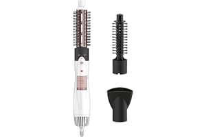 Conair Double Ceramic 3-in-1 Hot Air Brush, Interchangeable Attachments: 1¼-Inch Thermal Brush, ¾-Inch Boar and Nylon Bristle Brush, and Concentrator, Voluminous Curls & Straight Styles, White