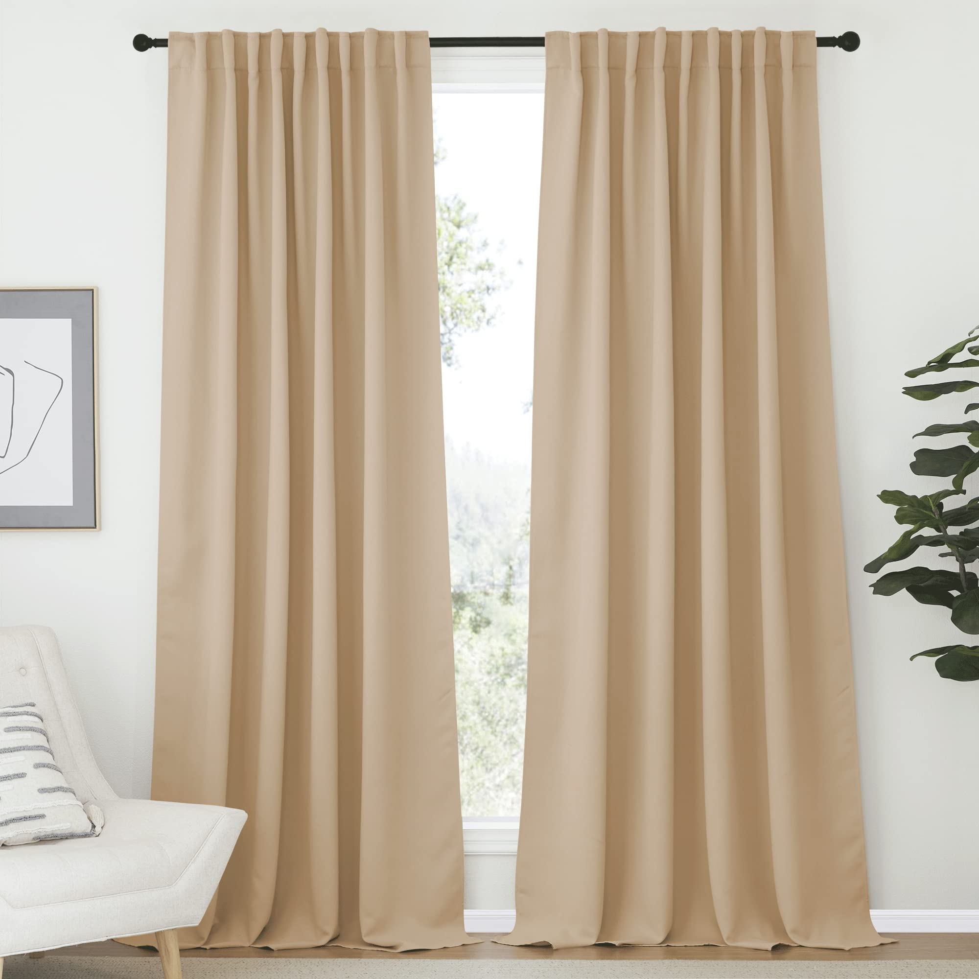 NICETOWN Window Treatment Elegant Curtains - (Biscotti Beige Color) 70 Width X 108, 1 Pair, Curtains and Drapes for Bedroom Image