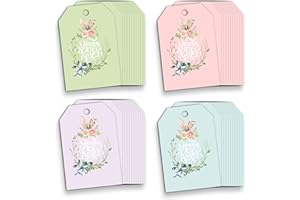 Mobiusea Creation 48-Pack Pastel Shades Easter Gift Tags, 2" x 3.5" Linen Cardstock, Happy Easter Design