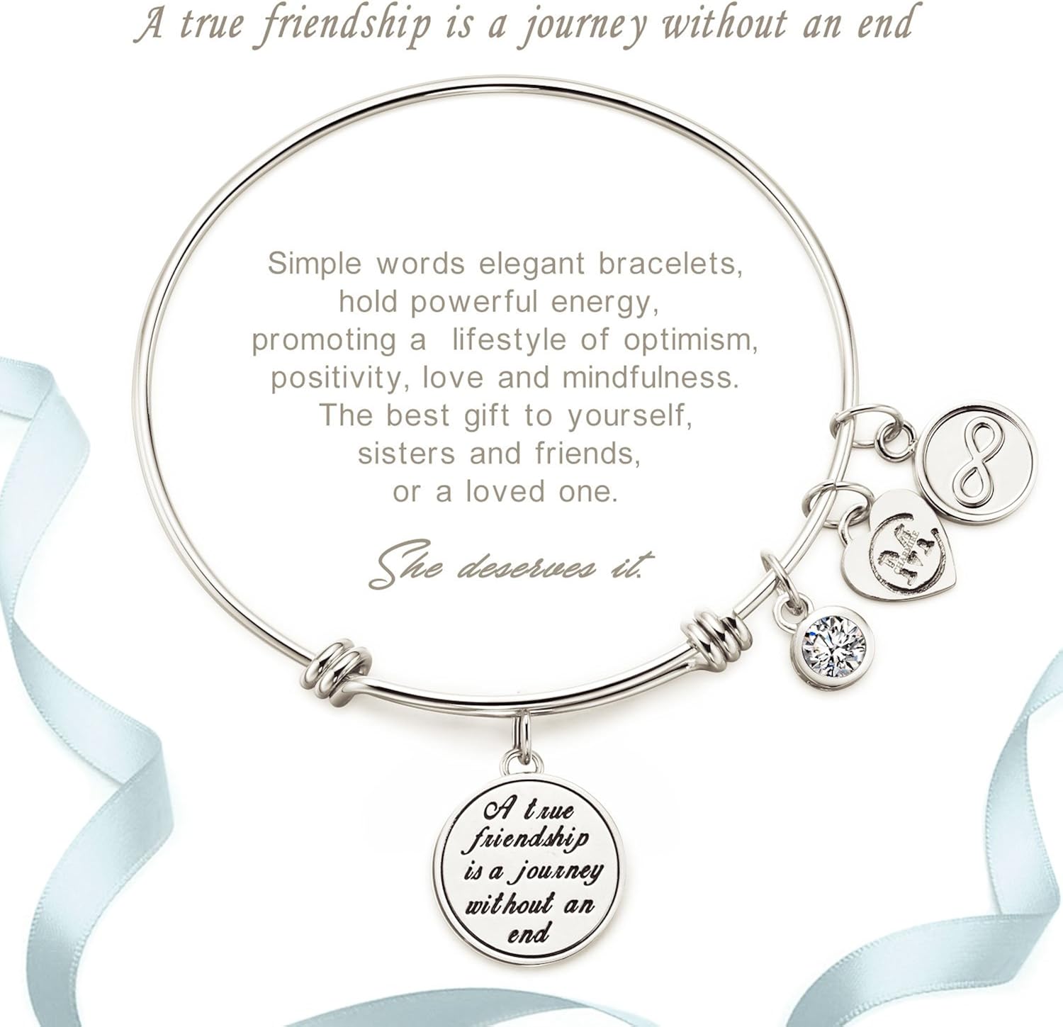 A True Friendship is a Journey Without an end Womens Charm Bangle Bracelet Jewelry Gifts: Jewelry