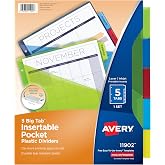 Avery Plastic Dividers, Insertable Big Tab, 5-Tab, Multicolor, 1 Set | Extra-Wide, For Organizing School and Office Binders, Extends Beyond Sheet Protectors, Pocket on Each Divider