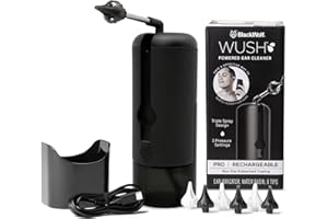 Wush Pro By Black Wolf- Deluxe Water Powered Ear Cleaner- Safe & Effective- Electric Triple Jet Stream 3 Pressure Settings For Ear Wax Buildup- Ear Wax Removal Kit- Water Resistant USB Rechargeable
