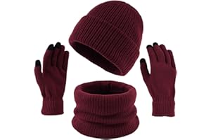 Winter Beanie Hat Scarf Gloves Set 3 in 1 Mens Womens Warm Knit Hats Touchscreen Glove Fleece Lined Neck Warmer