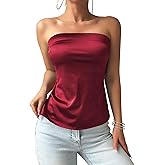 ZAFUL Women Satin Strapless Tube Tops Side Split Sleeveless Backless Bandeau Top Going Out Bustier Tops Silk Tank Top