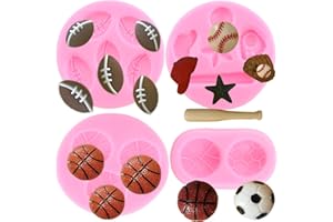 Mujiang Ball Silicone Molds Football Baseball Basketball Rugby Fondant Mold For Cake Decorating Chocolate Candy Clay Set Of 4