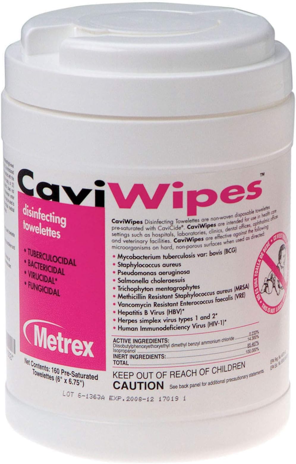 Metrex CaviWipes Disinfecting Towelettes, Canister of 160 wipes by Metrex