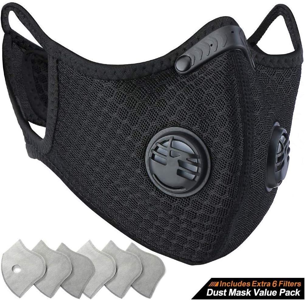 ANYWN Dust Mask with Extra Activated Carbon N99 Filters, Washable and Reusable Breathing Mask for Pollen Allergy Woodworking Mowing Running Cycling,1 Mask + 6 Filter