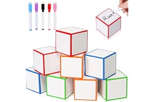 RuDily 16Pcs Dry Erase Blocks Set Dry Erase Blank Foam Dice Dry Erase Cubes with 5 Pieces Colorful Marker Pens for Game Math Classroom School Elementary Learning Tools Supplies Write Letters Numbers