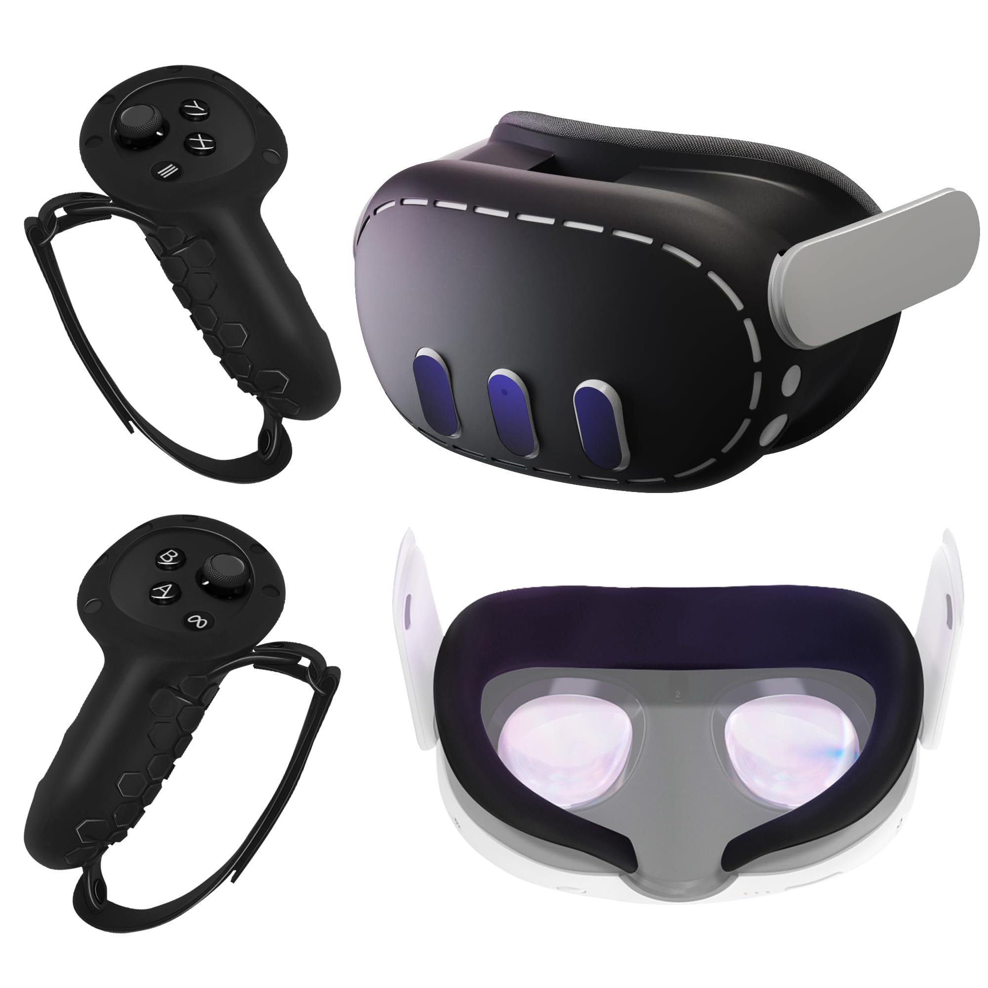 NEWZEROL 3-in-1 VR Silicone Cover for Quest 3, Black - Controller, Headset & Eye Cover - Anti-Sweat, Waterproof, Wide FOV, Compatible with Oculus Quest 3, Operating System: Oculus