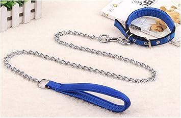 Amdxd Ensemble De Laisse De Collier De Chien Bleu Acier Inoxydable Colliers Laisses Set Pour Chien Cha Ne S Amazon Fr Animalerie