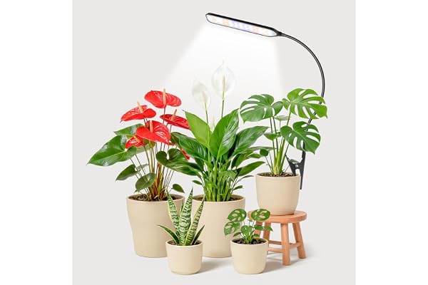 Garpsen Grow Light for Indoor Plants, 52 LEDs Full Spectrum Plant Light with Clip & Gooseneck, 3 Installation Methods, Dimmab