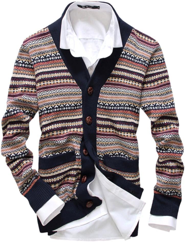 West Street Haku Men's Striped Tribal Knit Cardigan Sweaters