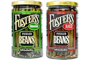 FOSTER'S SINCE 1984 Fosters Pickled Green Beans- Variety Pack- 32oz (2 Pack)- Original and Red Pepper Spicy Pickled Green Beans- Pickled Vegetables Recipe for 30 years- Gluten Free- Fat Free- NO Preservatives