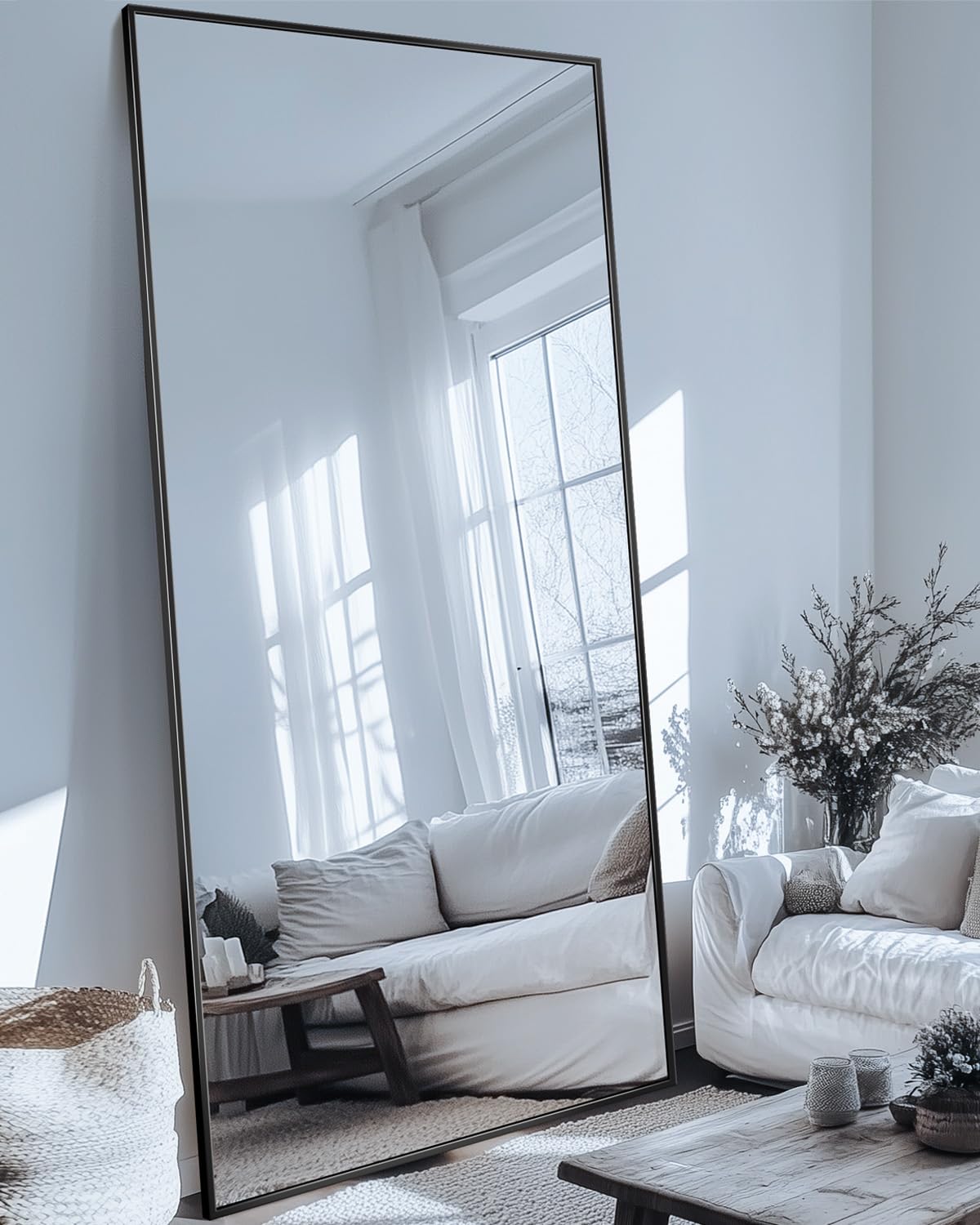Photo 1 of **The frame is coming apart from the mirror***Antok Full Length Mirror, 78"x38" Floor Mirror with Stand, Hanging Mounted Mirrors for Bedroom, Living Room, Cloakroom, Dining Room, Black, Rect**The frame is coming apart from the mirror***