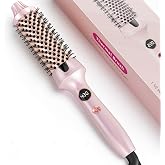 Desalo Thermal Hair Brush for Blowout Look, 1.5 Inch Heated Round Brush for Natural Curl,Ionic Curling Iron Wand with Dual Voltage, Volumizing Smoothing Hot Round Brushes, Light Pink