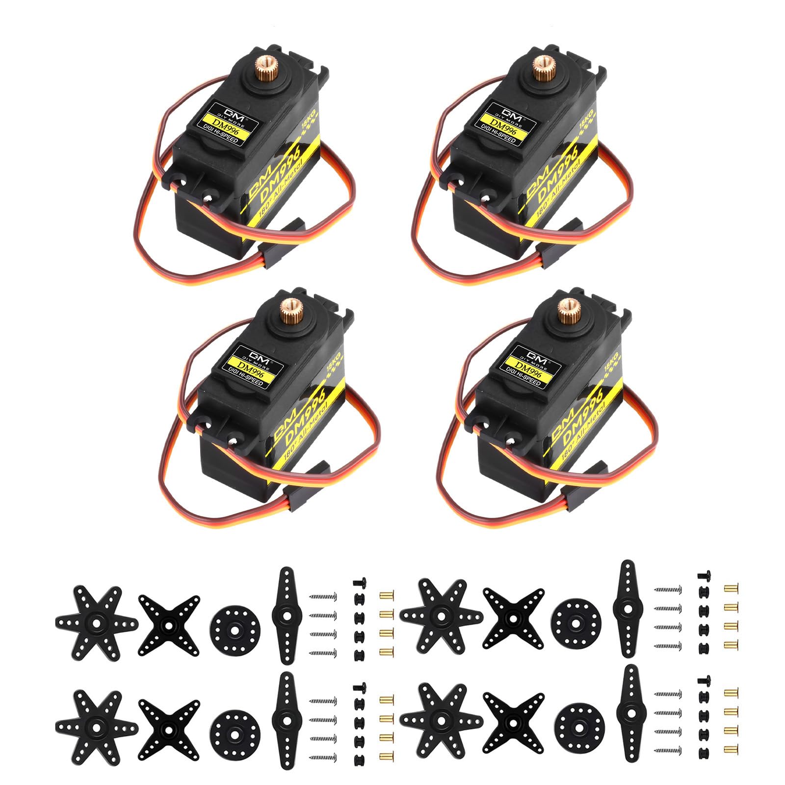 diymore 4PCS DM996 Servo,Metal Gear High Speed Torque 15kg Digital Servo Motor for RC Helicopter Airplane Car Boat Robot controls