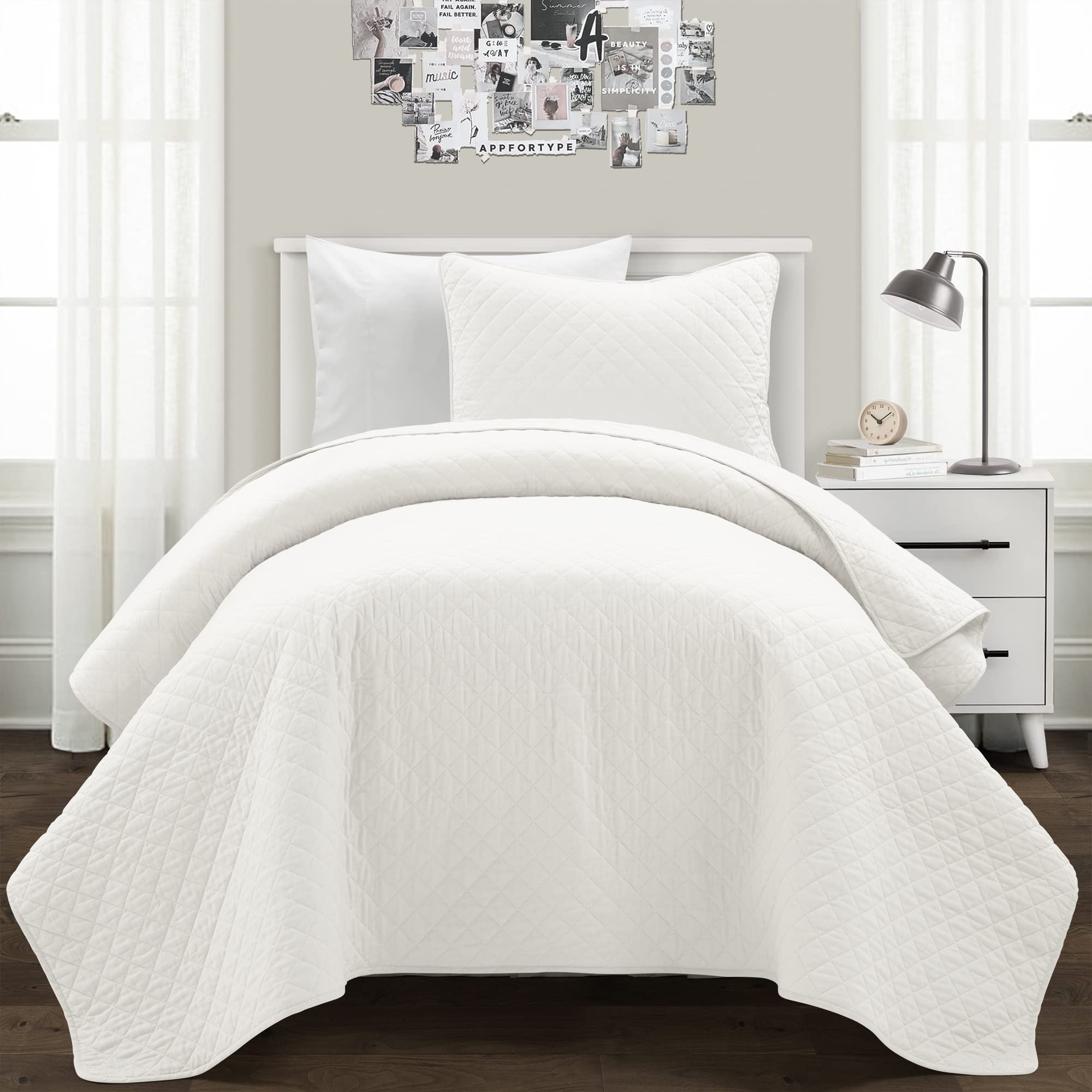 Lush Decor Ava Quilt Diamond Pattern Solid 2 Piece Oversized Bedding ...