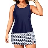 Plus Size Tankini with Skirt - Two Piece Swimsuit for Women Tummy Control Bathing Suit High Neck 2025 Swimwear