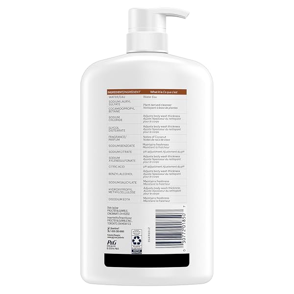IVORY BODY WASH, DESIGNED FOR THE WHOLE FAMILY, GENTLE FORMULA, FREE OF DYES HEAVY PERFUMES PARABENS PHTHALATES & SILICONES, COCONUT SCENT, 35 OZ
