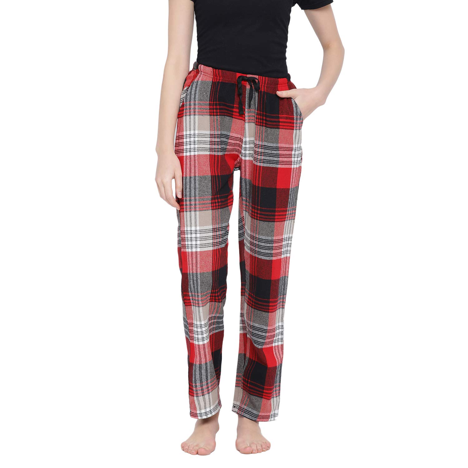 Buy Kanvin Women Red & Black Checked Twill Cotton Pyjamas & Lounge