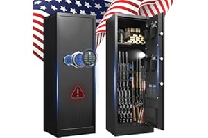 MARCREE 8-12 Rifle Safe, Gun Safe for Rifles, Gun Cabinet with Mute Mode, Large Gun Cabinets for Rifles and Shotguns with Dual Alarm System, Rifle Safes for Home with Digital keypad for Quick Access