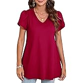 ENMAIN Womens Tunics Tops Plus Size Short Sleeve Swing Blouses Loose Fit Dressy Casual Summer Shirts to Wear with Leggings