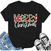 LBP Womens Christmas Shirt Merry Christmas Letter Print T-Shirt Xmas Holiday Tee Tops