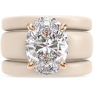 Rinfit Silcone Ring Set, Oval Cut CZ and 2 Thin Bands | AAAAA Grade Cubic Zirconia, Stackable Rings for Women, Soft Flexible
