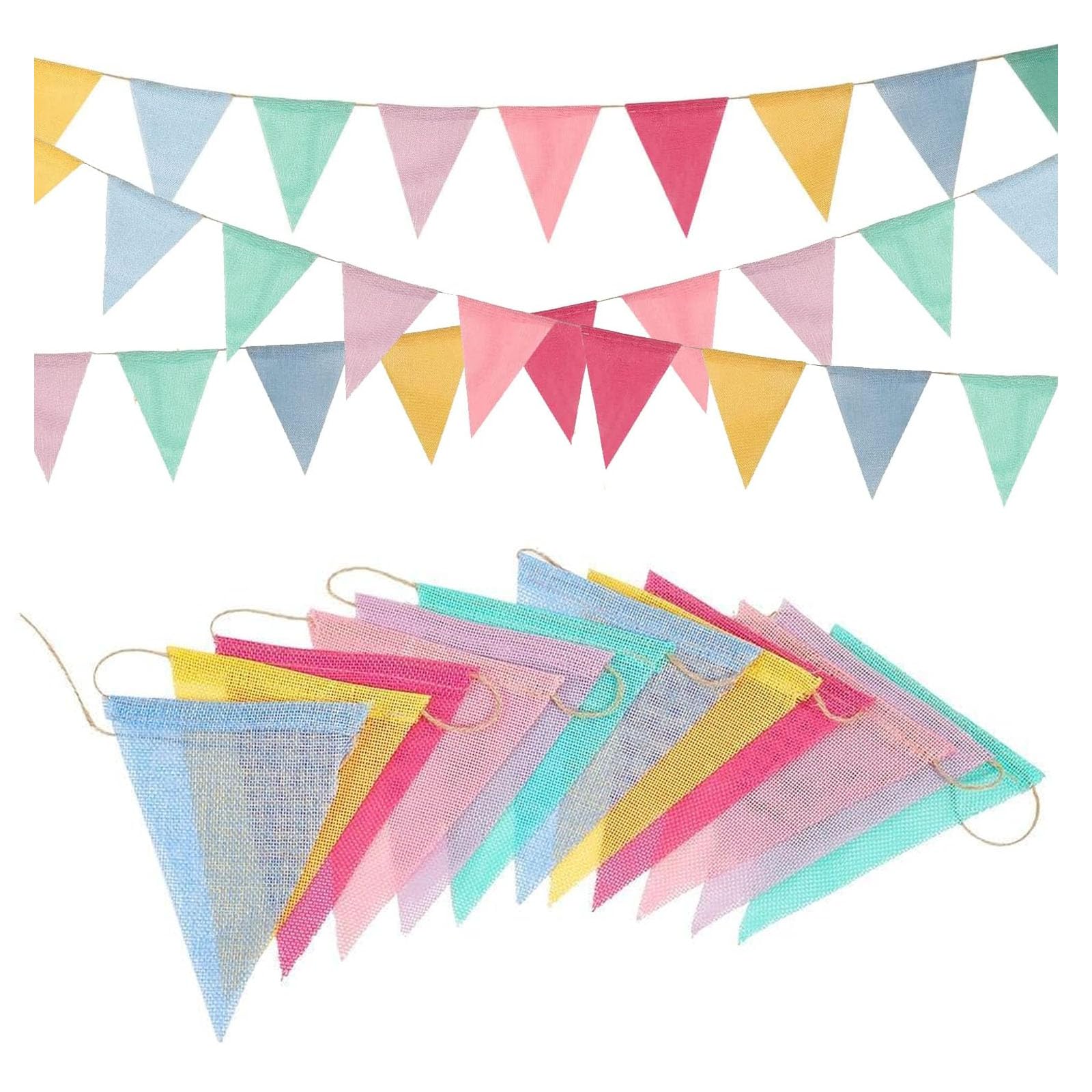 Bunting Fabric Pastel Rainbow - Bunting Outdoor Waterproof,60 Flags for Birthday Spring Easter Classroom School Garden Festival Carnival Graduation Indoor Garlands Party Decorations