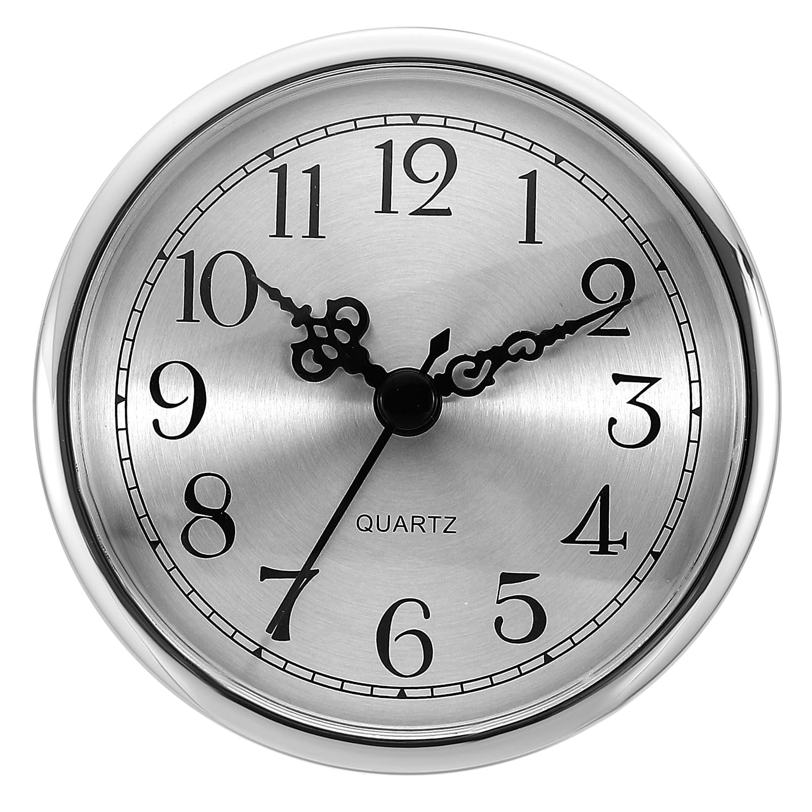PATIKIL 3.5" 90mm Quartz Clock Insert, Round Quartz Movement Miniature Clock Mini Arabic Numeral Clock Fit 78mm/3.1" Diameter Hole for Replacement Home, Silver Tone, Style 2