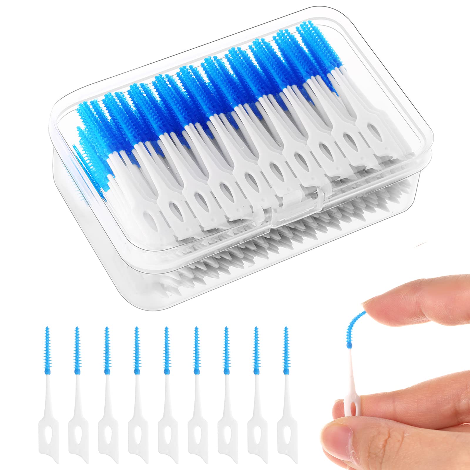 RAYITO 220 Pieces Interdental Brushes, Silicone Dental Brushes Blue Tooth Floss Picks for Braces Oral Cleaning