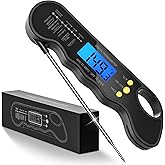 Instant Read Thermometer, Accurate and Fast Thermometer with Waterproof, Backlight for Cooking, Baking, BBQ Black