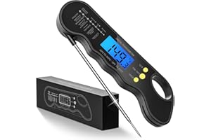 TRAUSI Instant Read Meat Thermometer for Grill and Cooking - Waterproof Ultra-Fast Instant Read Food thermometers with Backlight & Calibration Black