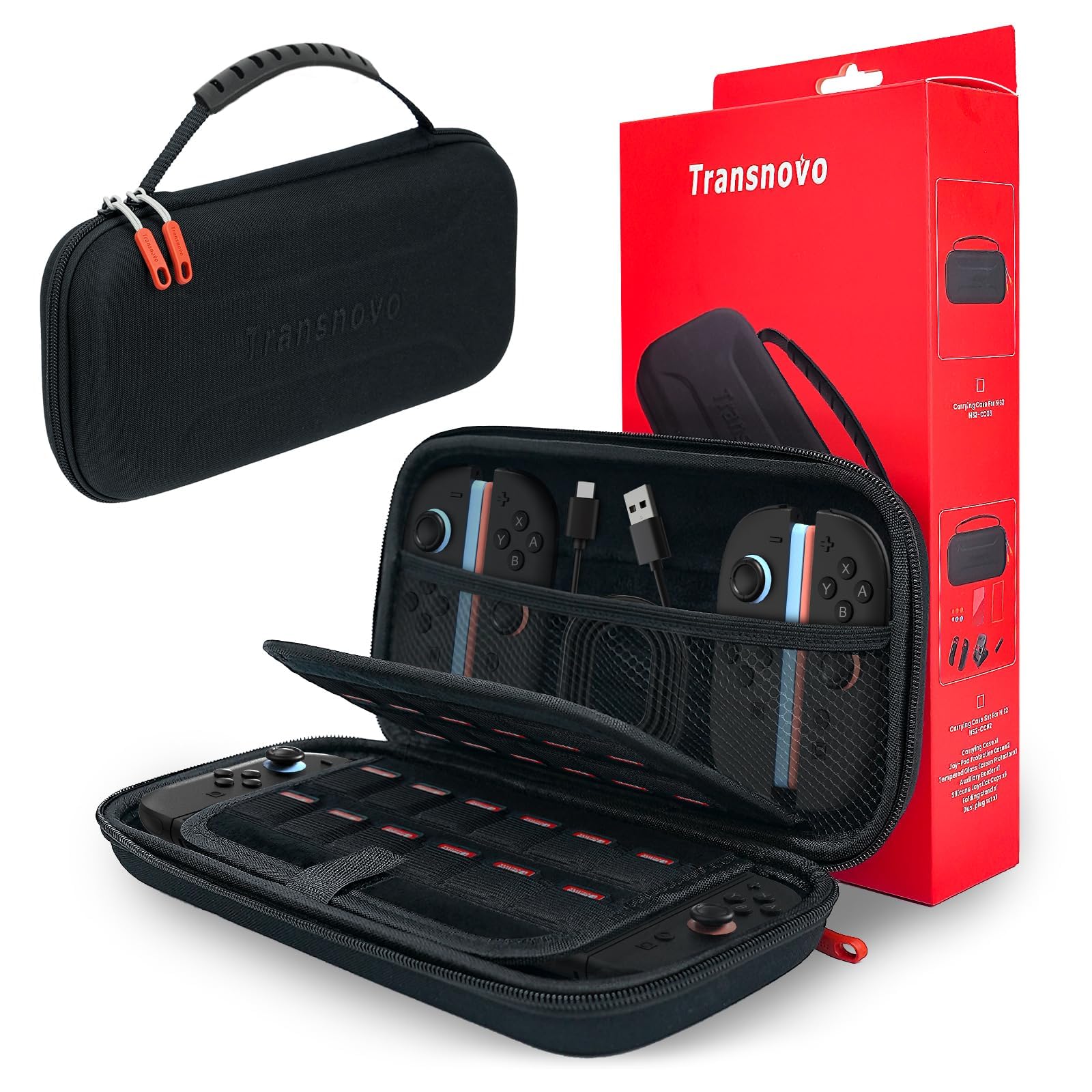 TRANSNOVO Carrying Case for Nintendo Switch 2 2025 - Protective Hard Shell Portable Switch 2 Travel Case Pouch with 24 Game Card Slots and Large Capacity Storage for Console & Accessories, Black
