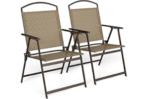 SWITTE Folding Patio Chairs Set of 2, Outdoor Dining Chairs with Armrests, Breathable Textilene & Steel Frame for Lawn, Garden, Yard or Poolside - Cream