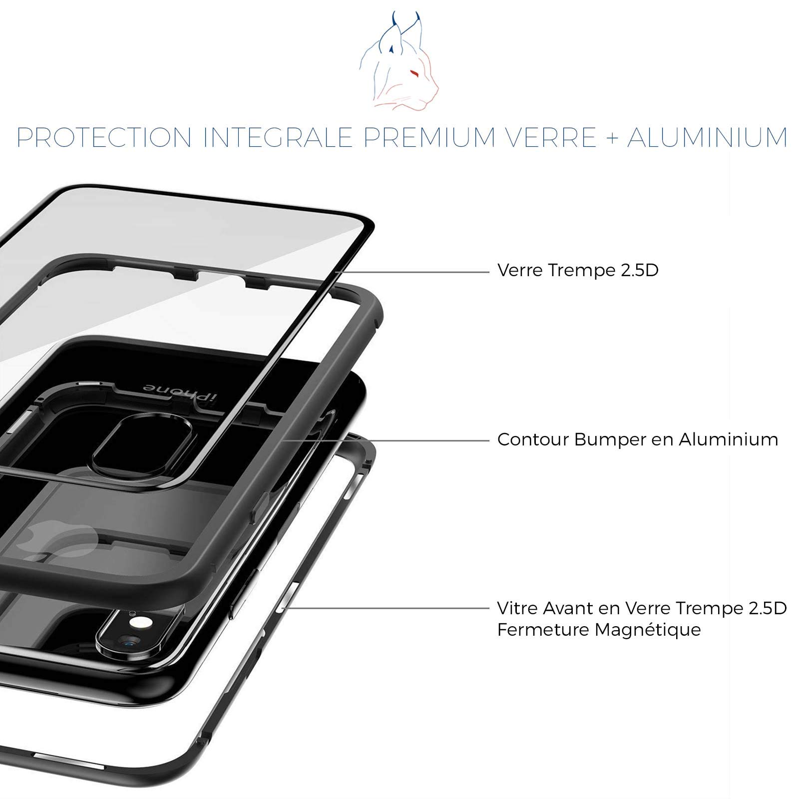 LINCIVIUS  Coque Integrale Compatible avec Apple iPhone 8, Coque de Protection 2 en 1 Aluminium et Verre Trempe Avant Et Arrière Contour Bumper Rigide pour Apple iPhone 8, Noir