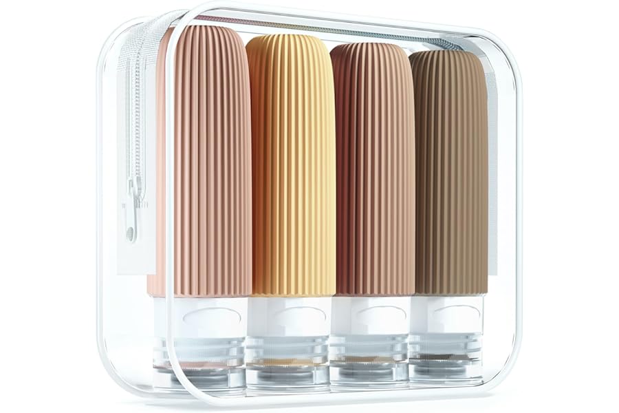 Mrsdry Travel Bottles for Toiletries, Tsa Approved 3oz Portable Travel Bottles, BPA Free Leak Proof Squeezable Silicone Travel Size Containers, Travel Accessories with Clear Toiletry Bag (4 Pack)