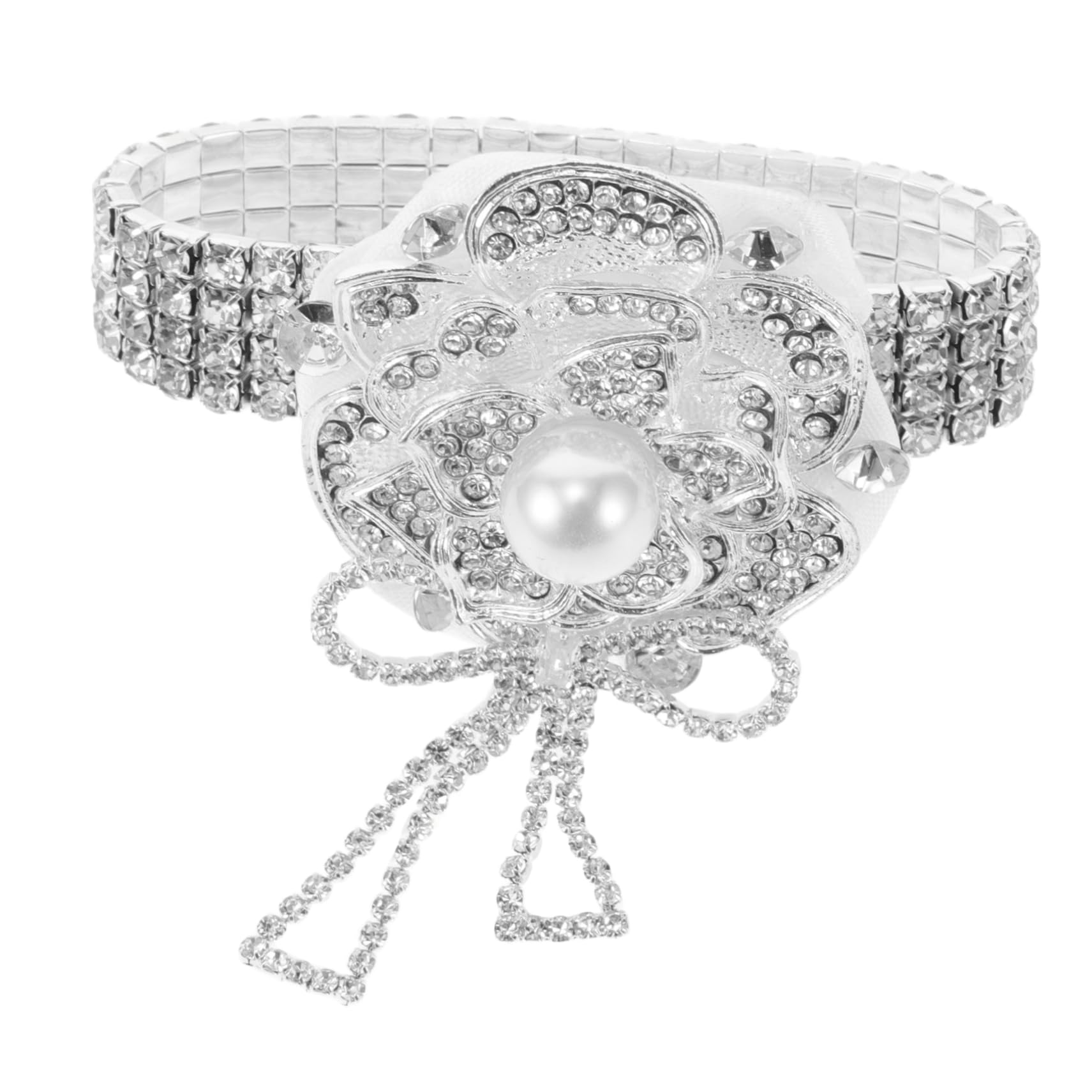 Rhinestone Wrist Corsage Wedding Corsage Wristlet Bracelet Silk Wrist Flower with Pearl and Diamond for Wedding Bridesmaid Bridal Shower Prom Party
