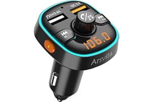 Arsvita Bluetooth FM Transmitter for Car, Radio Receiver/Audio Adapter with Dual Car Charger, Support QC3.0 Quick Charging, Hands-Free Calling and Hi-Fi Sound Playback, Black