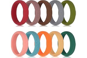 Longbeauty 10 Pack Candy Color Wedding Band for Men Women Flexible Comfort Sport Silicone Ring Black Red Blue Yellow Pink White Green Purple