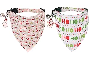 ADOGGYGO Christmas Cat Collar with Bandana, 2 Pack Hoho Santa Snowman Pattern Christmas Bandana Collars for Cat Kitten