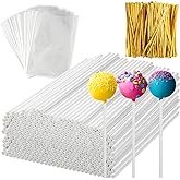 600Pcs Lollipop Stick, 6IN Cake Pop Sticks with Clear Treat Bags &amp; Gold Twist Ties, Cake Pops Making Tools for Lollipops, Candies, Chocolates Cookies