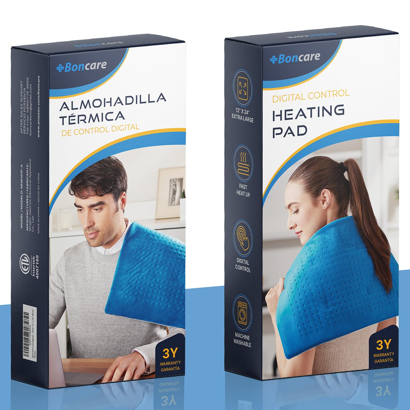 Boncare® LCD Digital Control Electric Heating Pad for Period Cramps and Back Pain Relief Large Size, 6 Timers Auto Off & 6 Temp Settings, Super Soft Heat Pad Moist/Dry Natural Therapy (Blue, 12